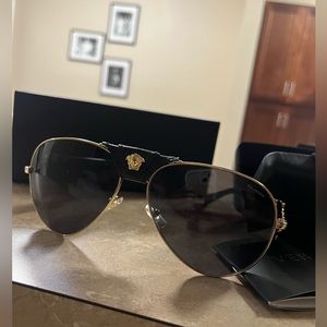 Versace Gold Dark-Grey Polar leather sunglasses